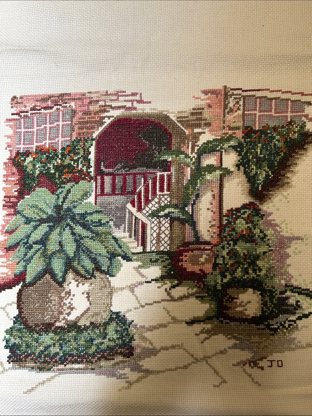 Vintage-Inspired Green and Red Needlepoint Wall Art